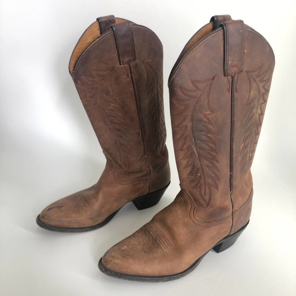 Tony Lama Shoes - Tony Lama 2609 Women's Brown Distressed Oiled Leather Cowboy Boots sz 7 B
